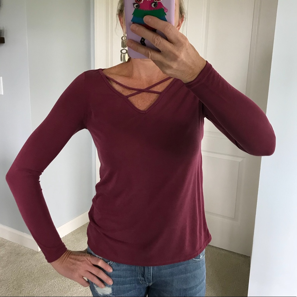 Wine Color Long Sleeve Top